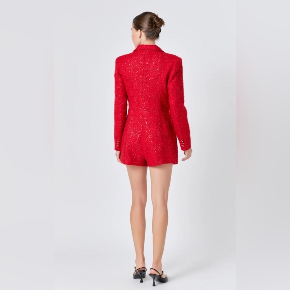 SEQUIN TWEED BLAZER ROMPER NWOT - Picture 3 of 10